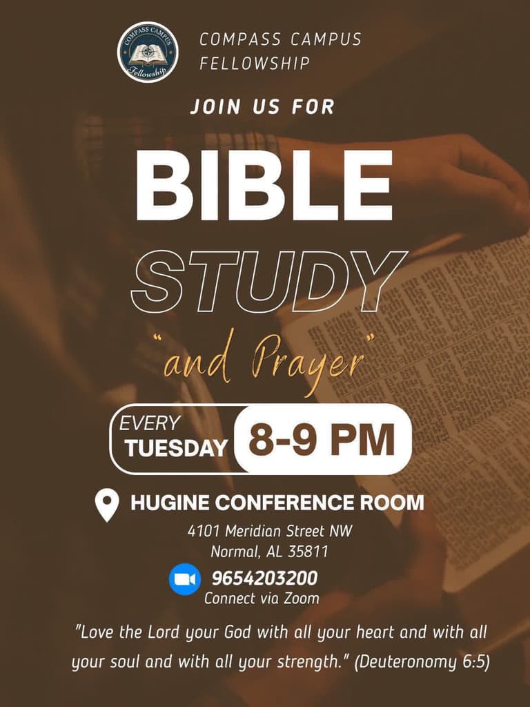 CCF Bible Study flyer — Every Tuesday at Hugine Conference Room